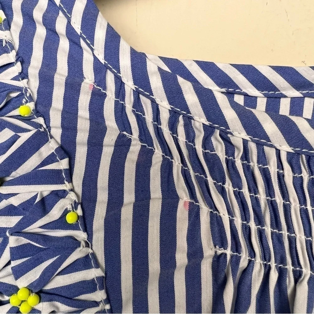 Tanya Taylor Pilar Striped Ruffle-Trim Blouse size 8 Blue White Cotton Blend - Picture 14 of 14